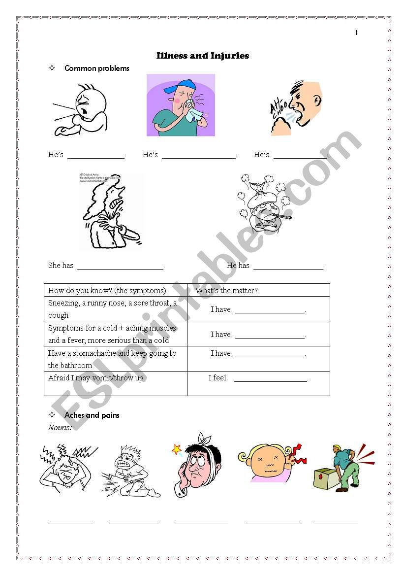 illness vocabulary worksheet