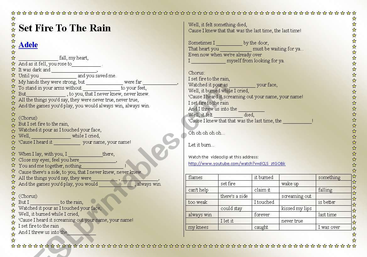 Adele - Set Fire To The Rain worksheet