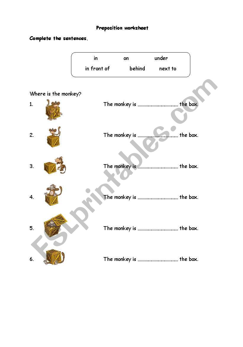 Where is the monkey? worksheet