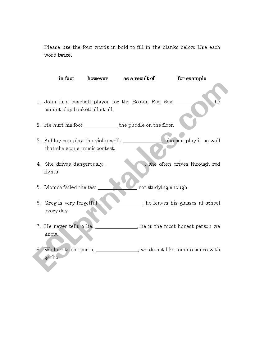 Transition Words worksheet