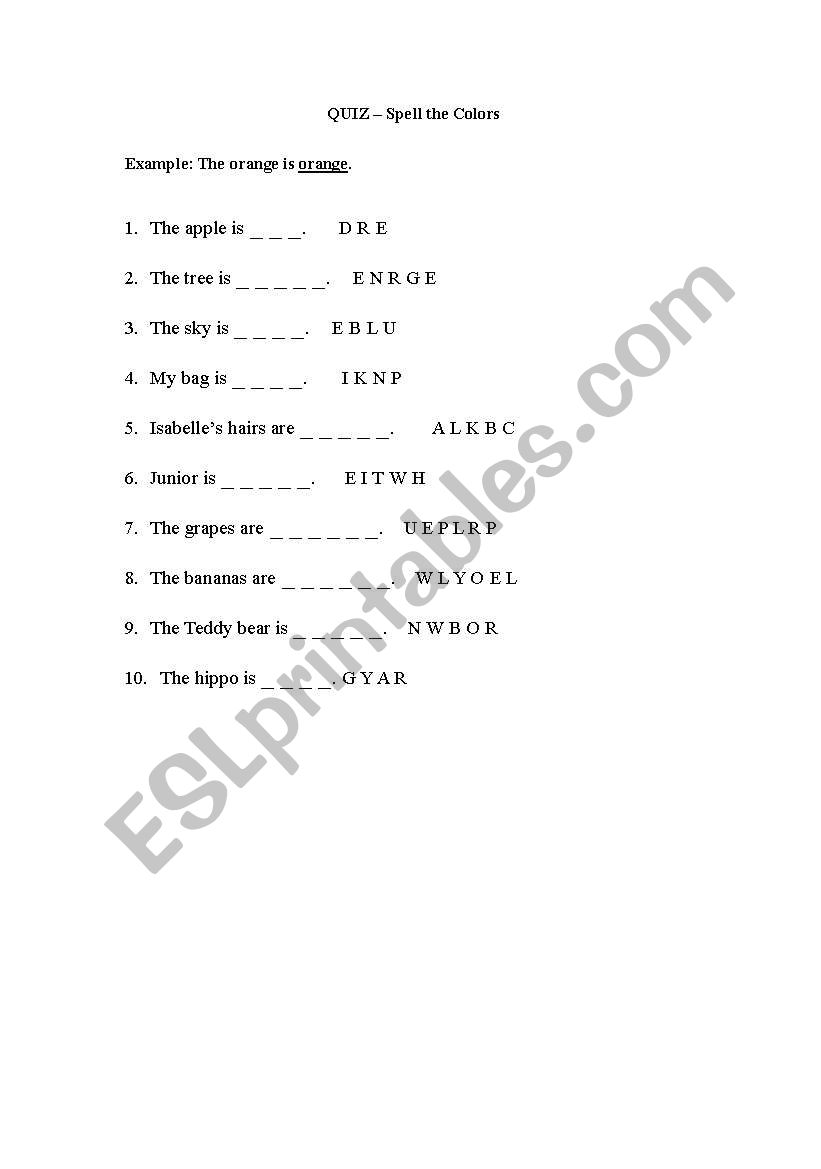 Colors worksheet