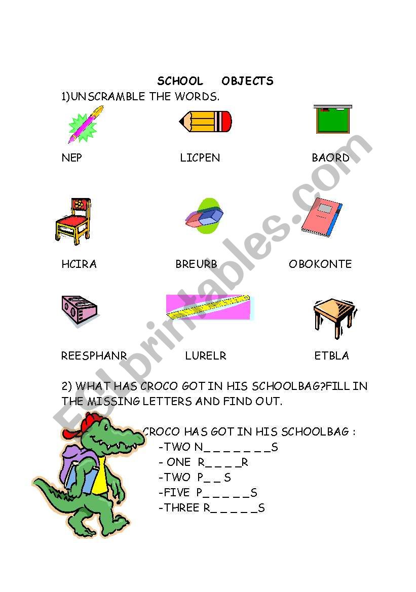 SCHOOL OBJECTS worksheet