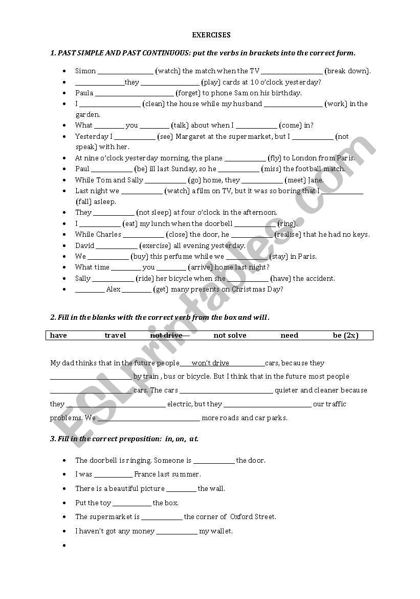 Exercises worksheet