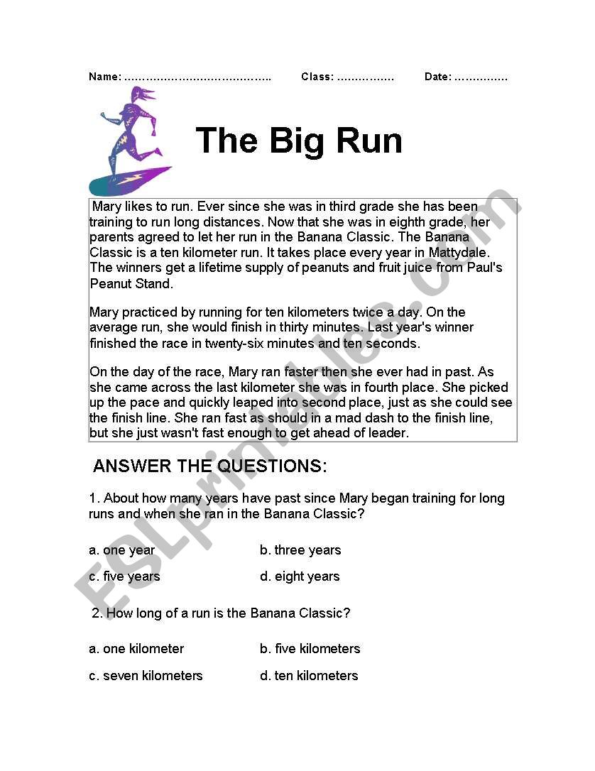 The Big Run  worksheet