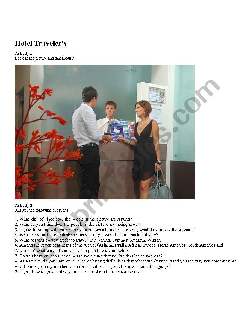 hotels traveler worksheet