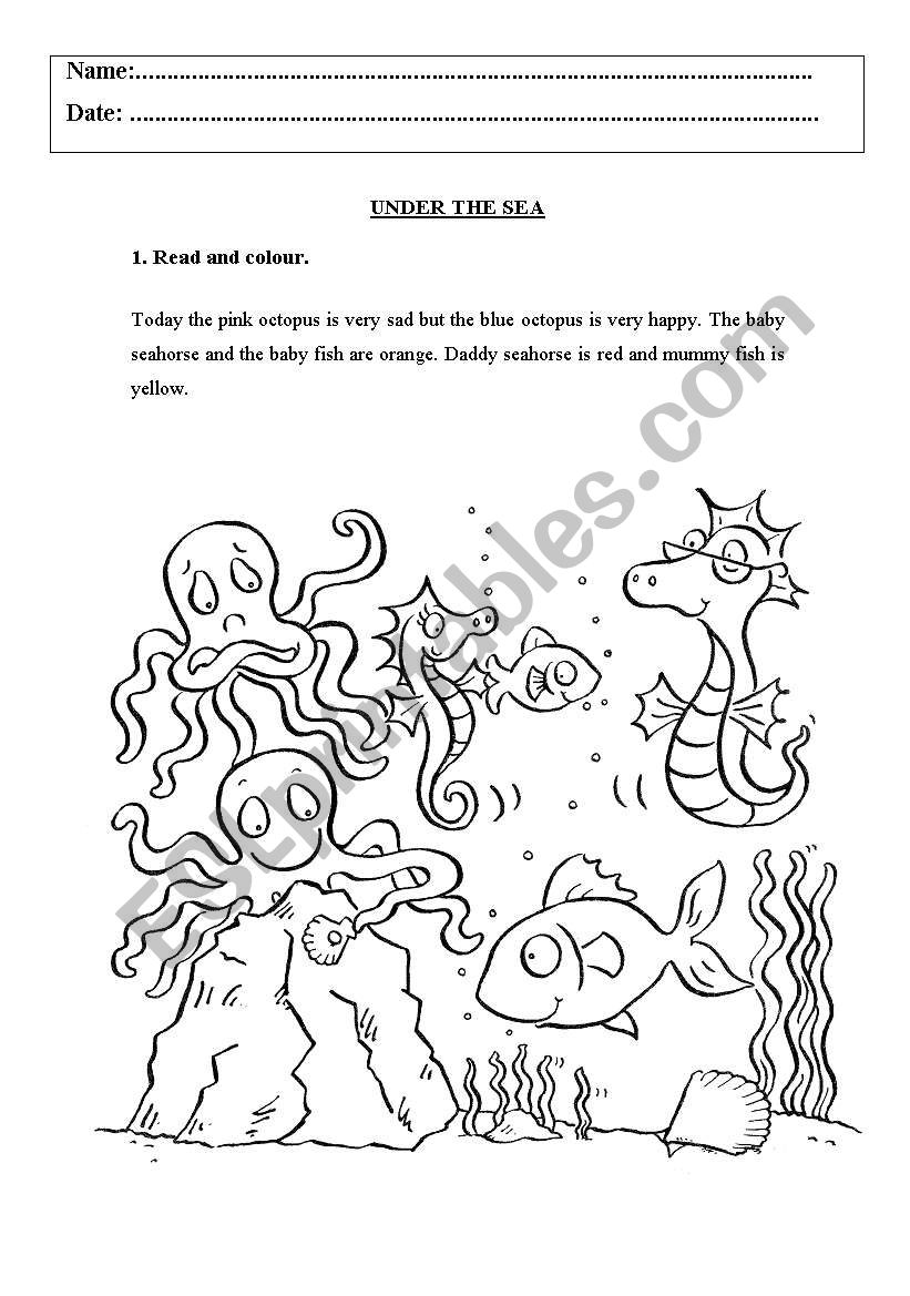 animals under the sea rading worksheet