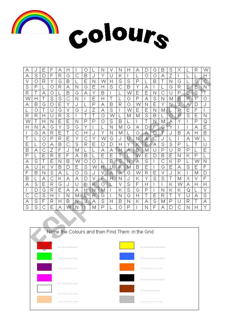 Colours Wordsearch worksheet