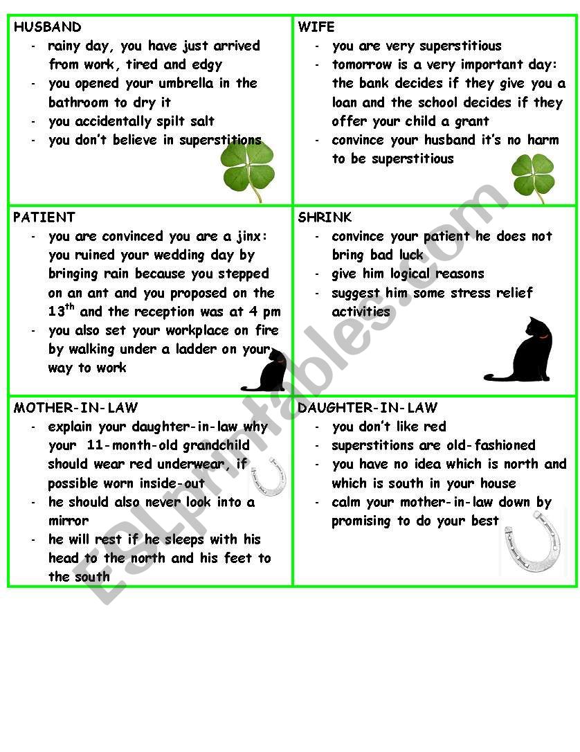 Superstitions - role-play worksheet