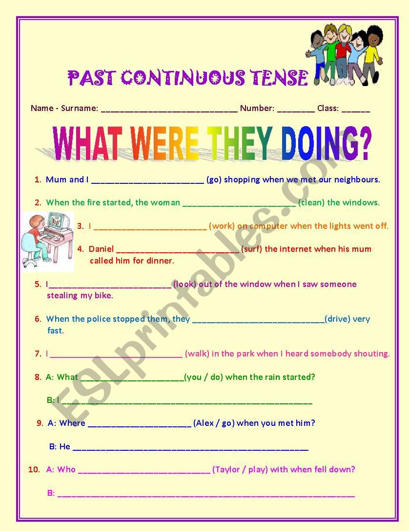 PAST CONTINOUS TENSE - ALL COLOURFUL WITH PICTURES 