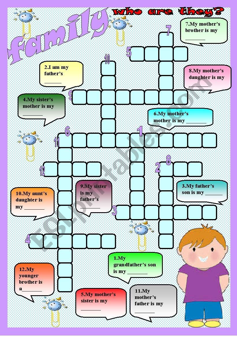 family crossword worksheet