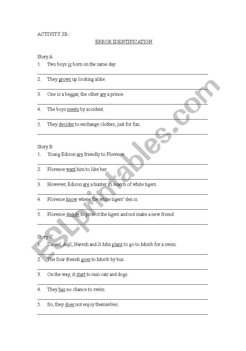 error identification worksheet