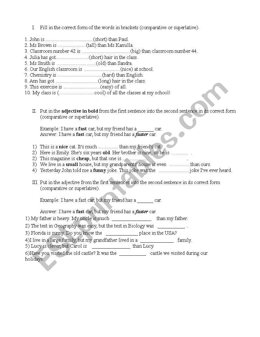 Adjectice excersises  worksheet