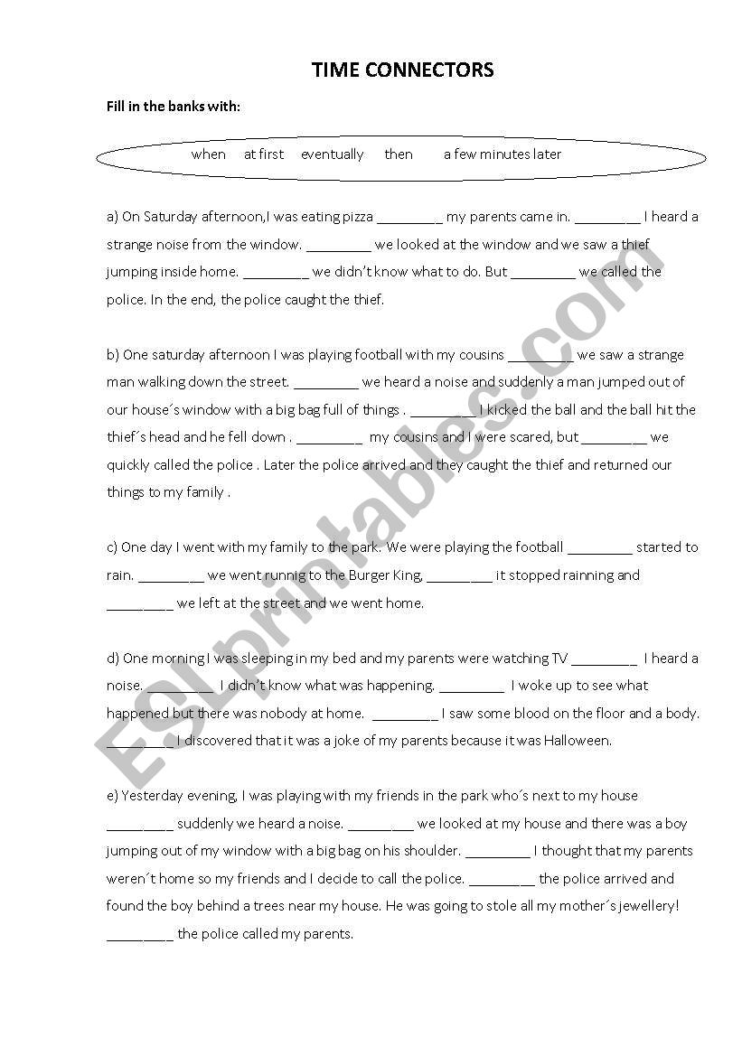 Time connectors worksheet