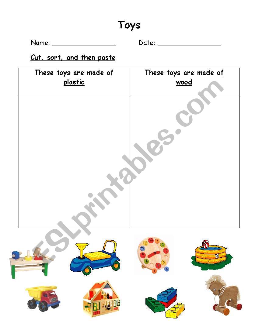 Toys materials worksheet