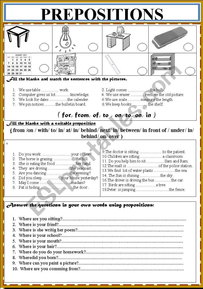 PREPOSITIONS   worksheet