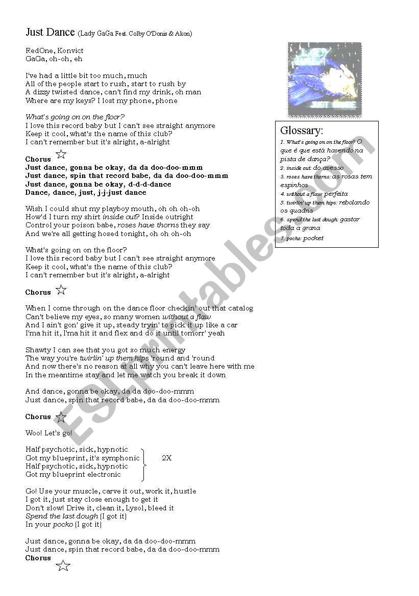 Just Dance (Lady Gaga song) worksheet