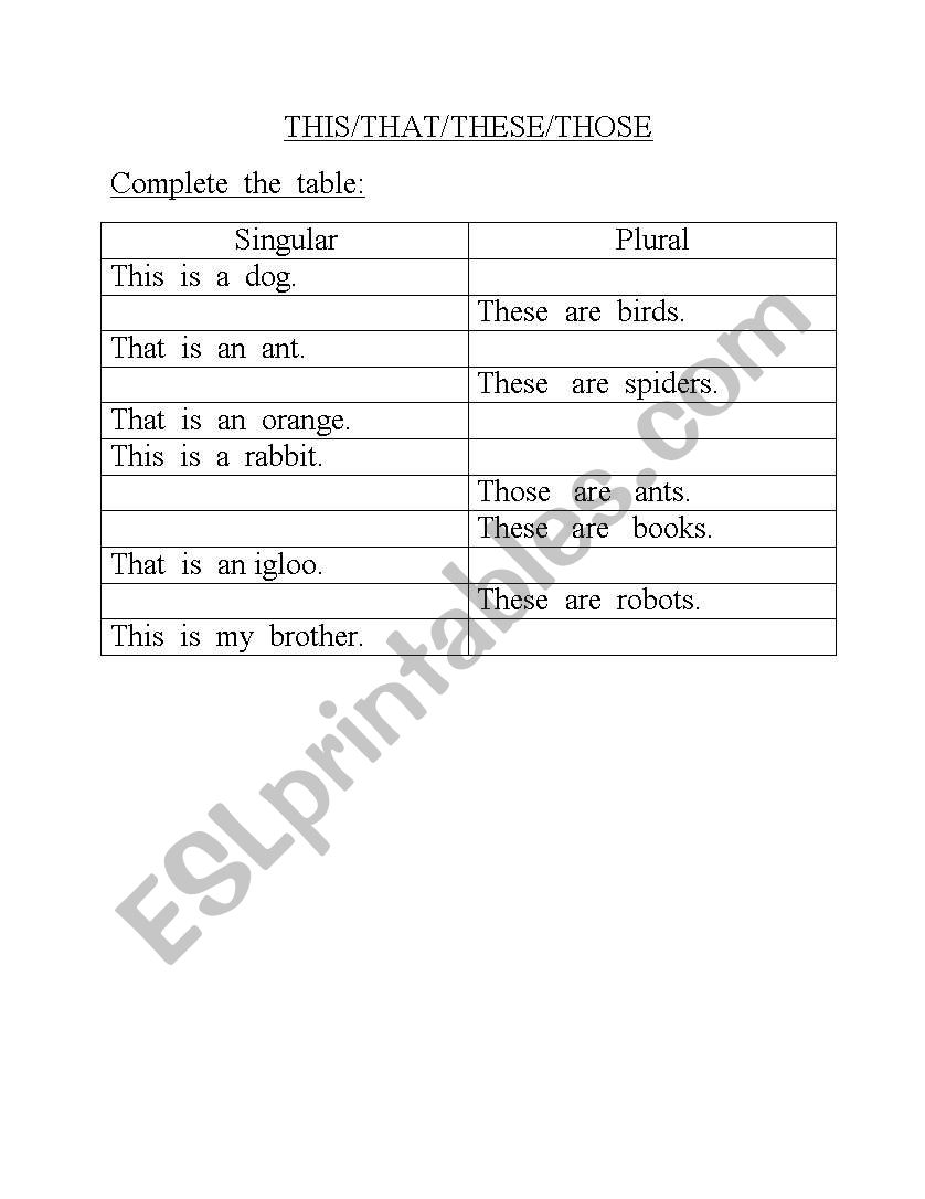 Demonstratives worksheet