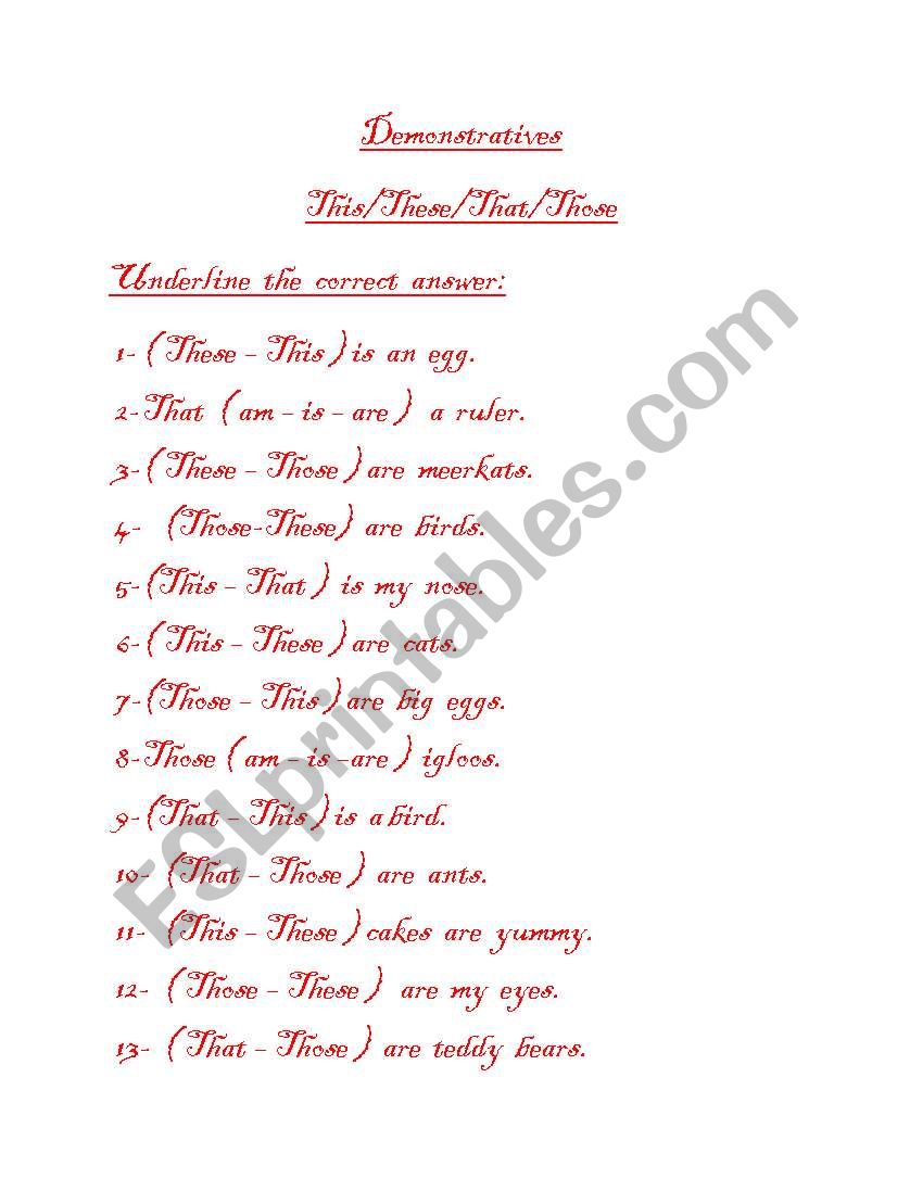 Demonstratives worksheet