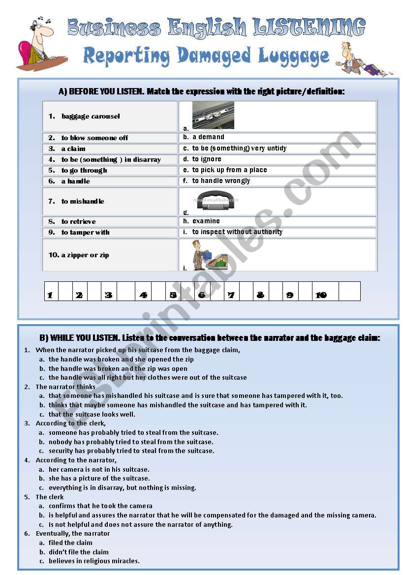 Reporting damaged baggage worksheet