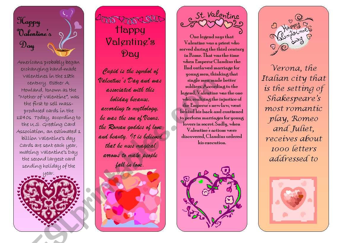 Valentines Day bookmarks worksheet