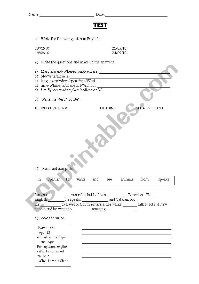 TEST 2ND CYCLE OF PRIMARY worksheet