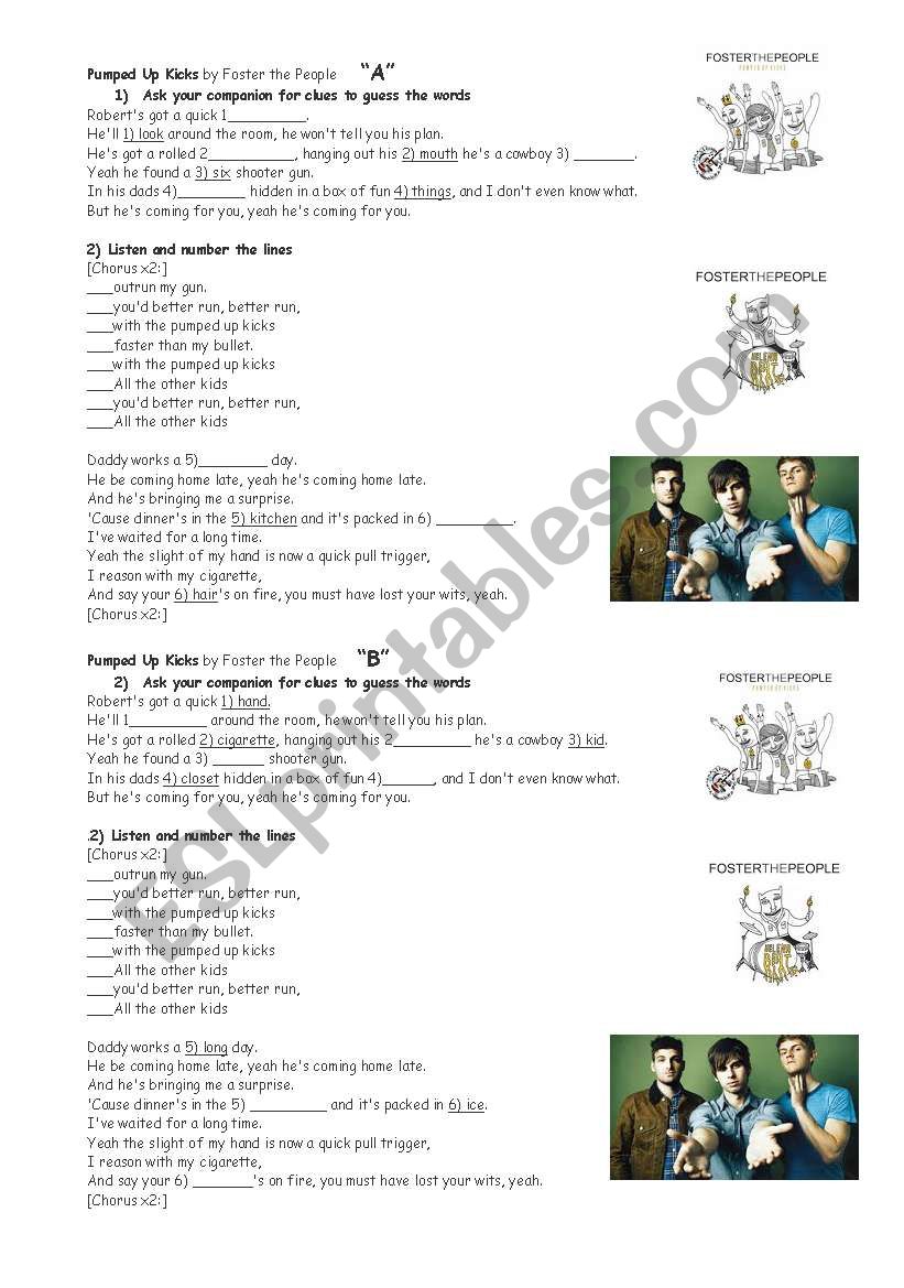 Decorative Production center Easy to read Pumped up Kicks by Foster the People - ESL worksheet by silvianeider