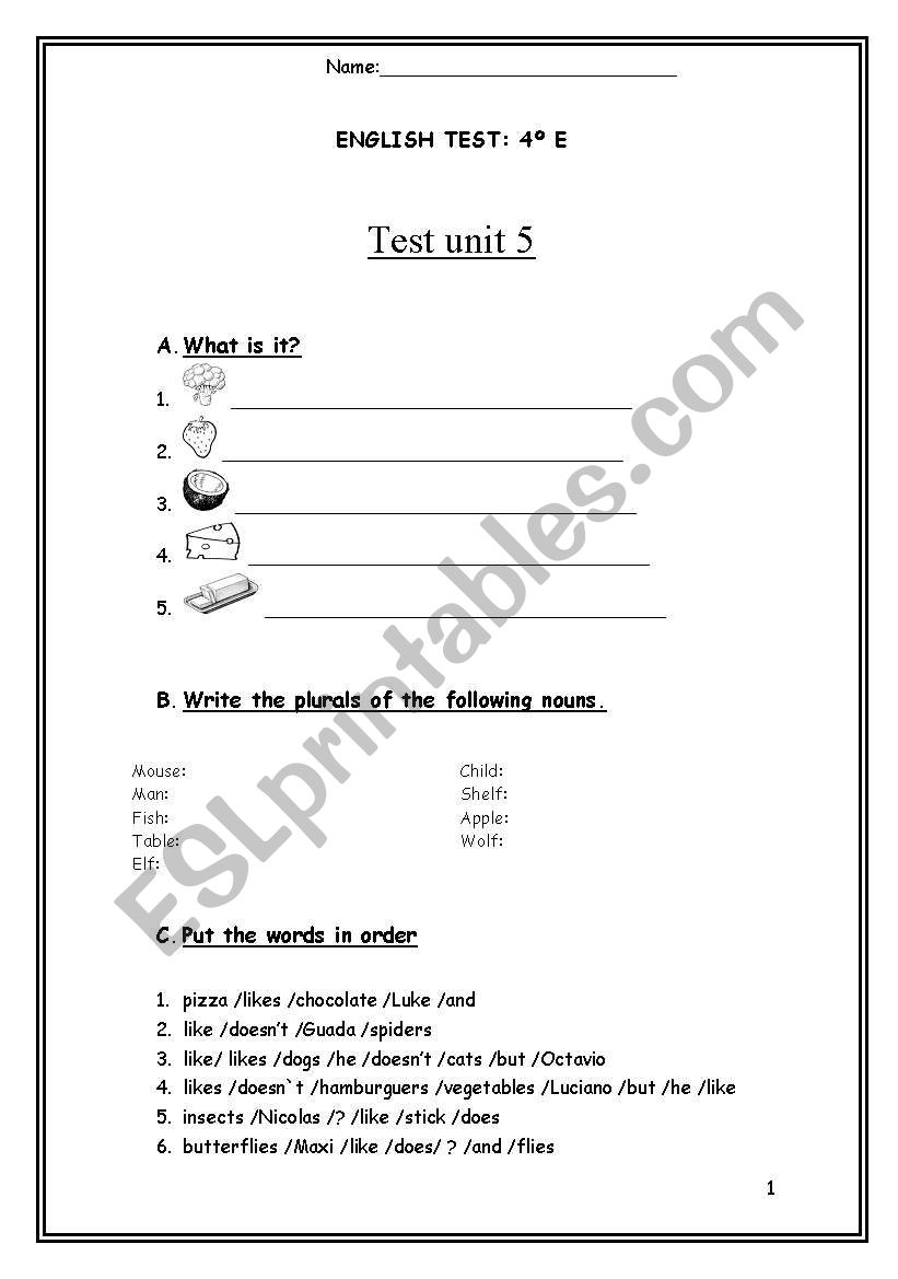 Written test  worksheet