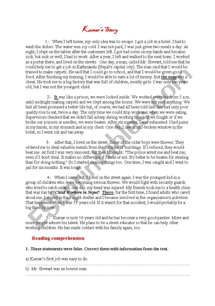 child labour worksheet