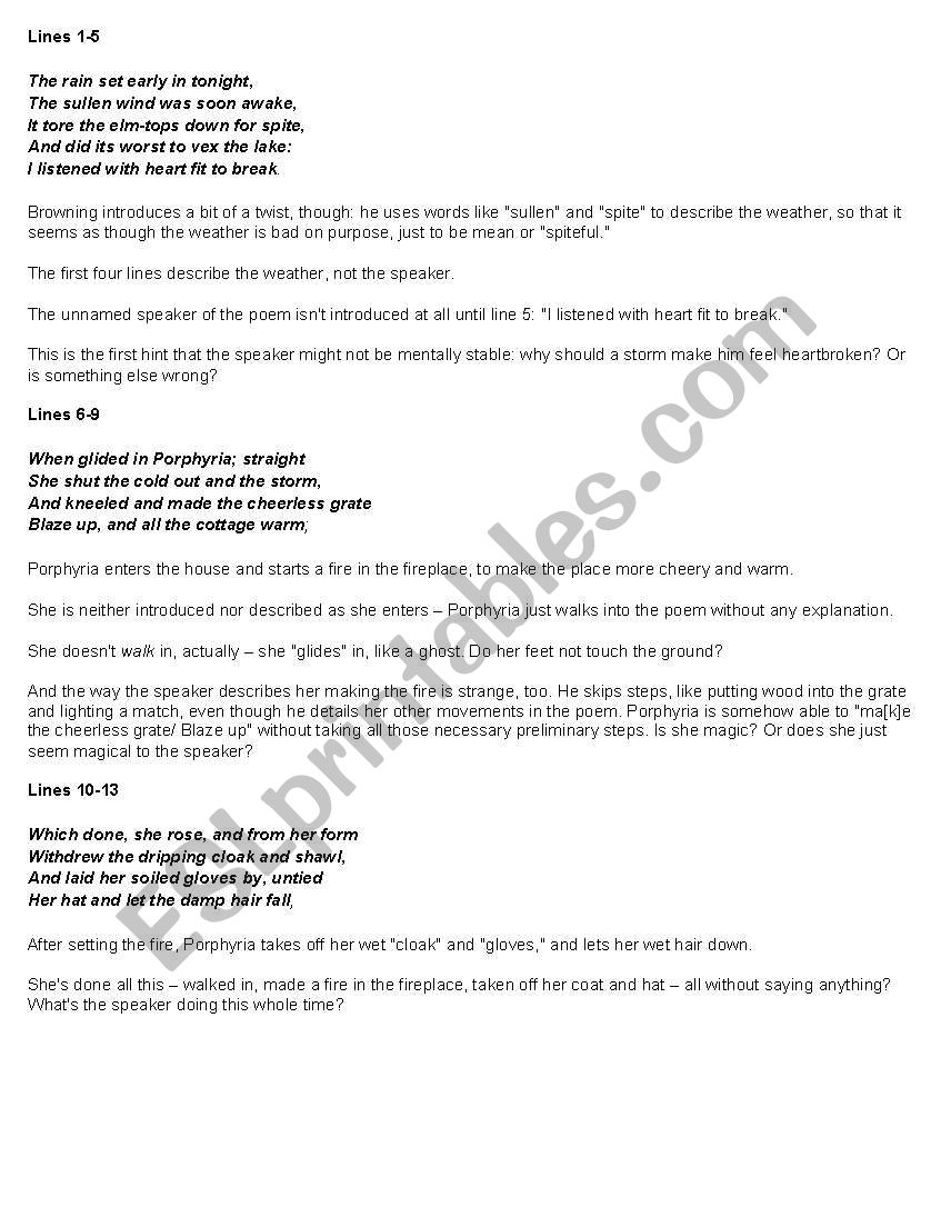 Porphyrias Lover worksheet