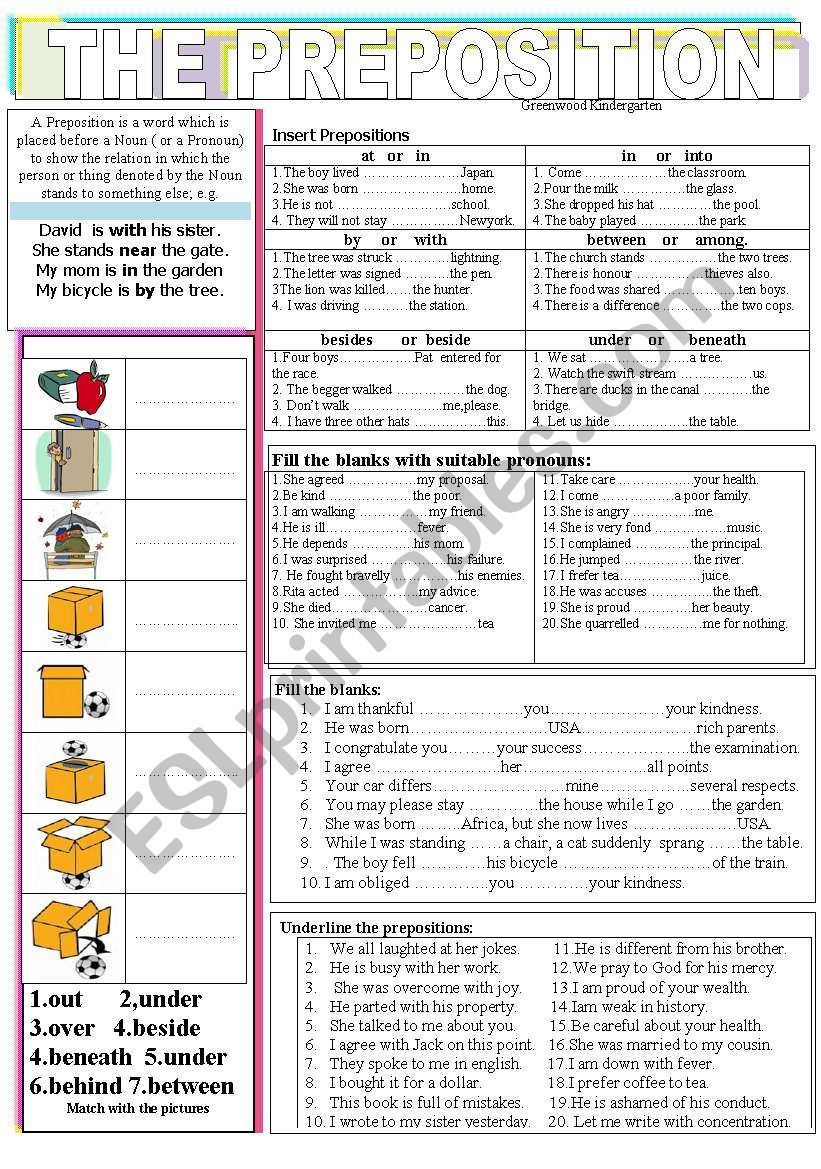 Prepositions worksheet