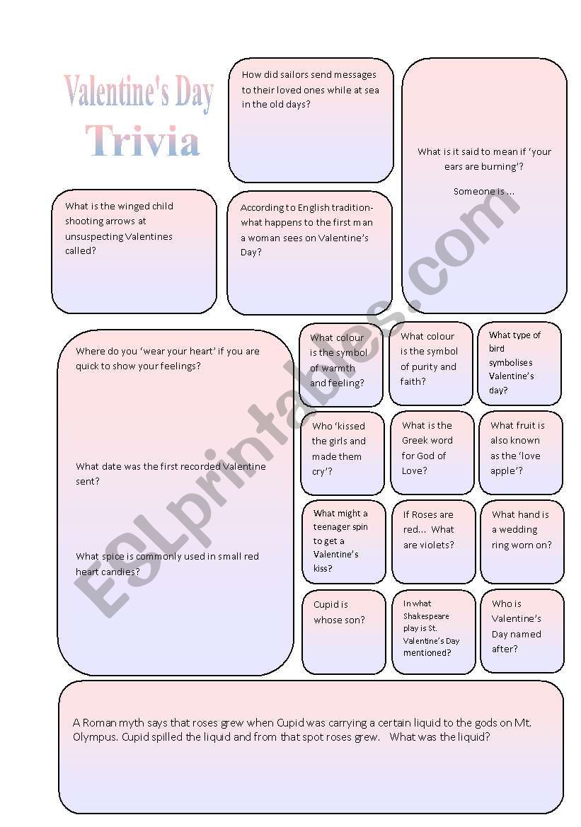 Valentines Day Trivia worksheet