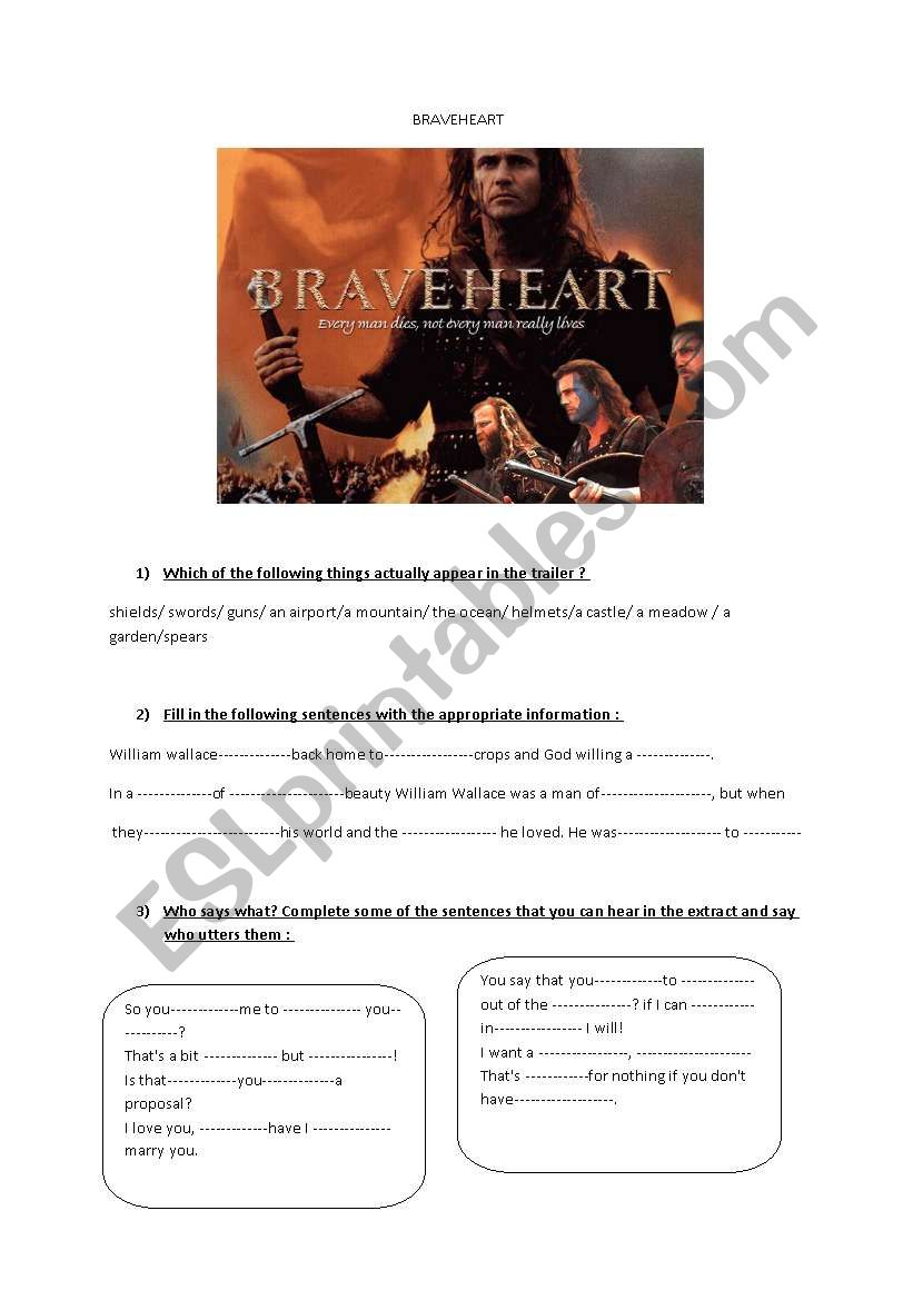 Braveheart worksheet