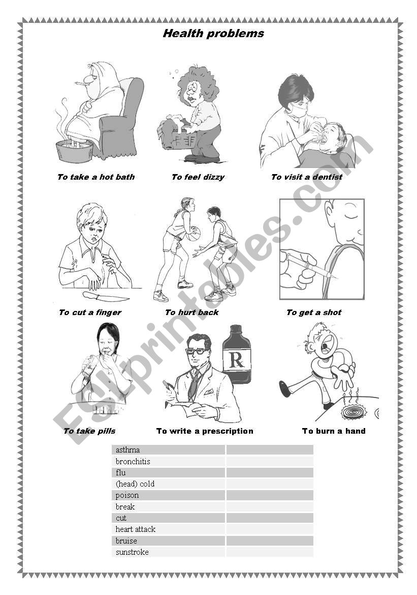 Medical problems worksheet