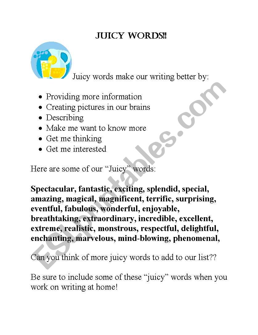 Juicy Words worksheet