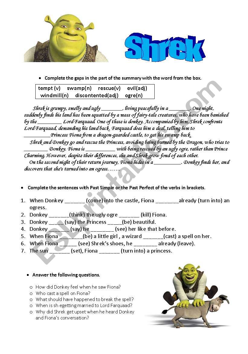 SHREK 1 worksheet