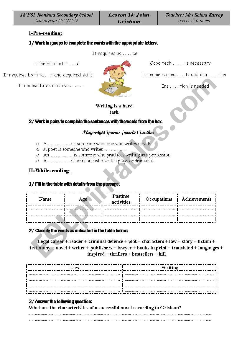 John Grisham worksheet