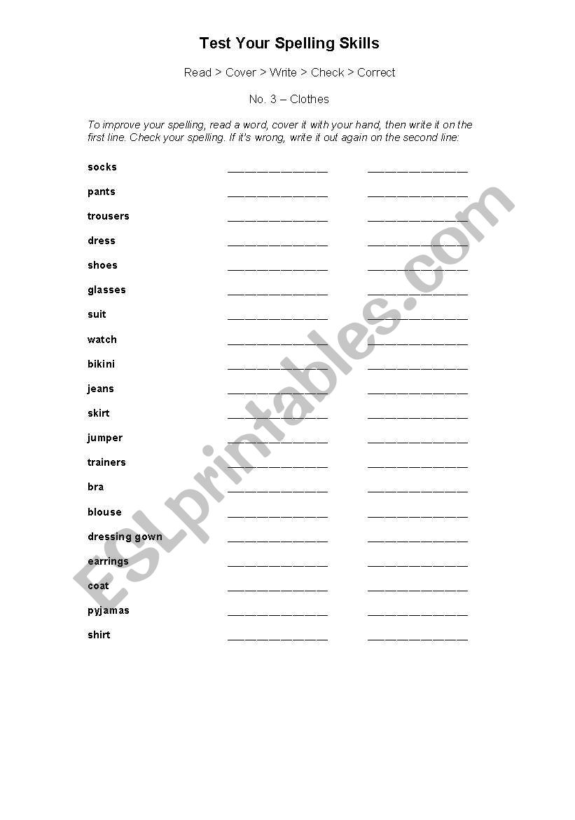 clothes worksheet