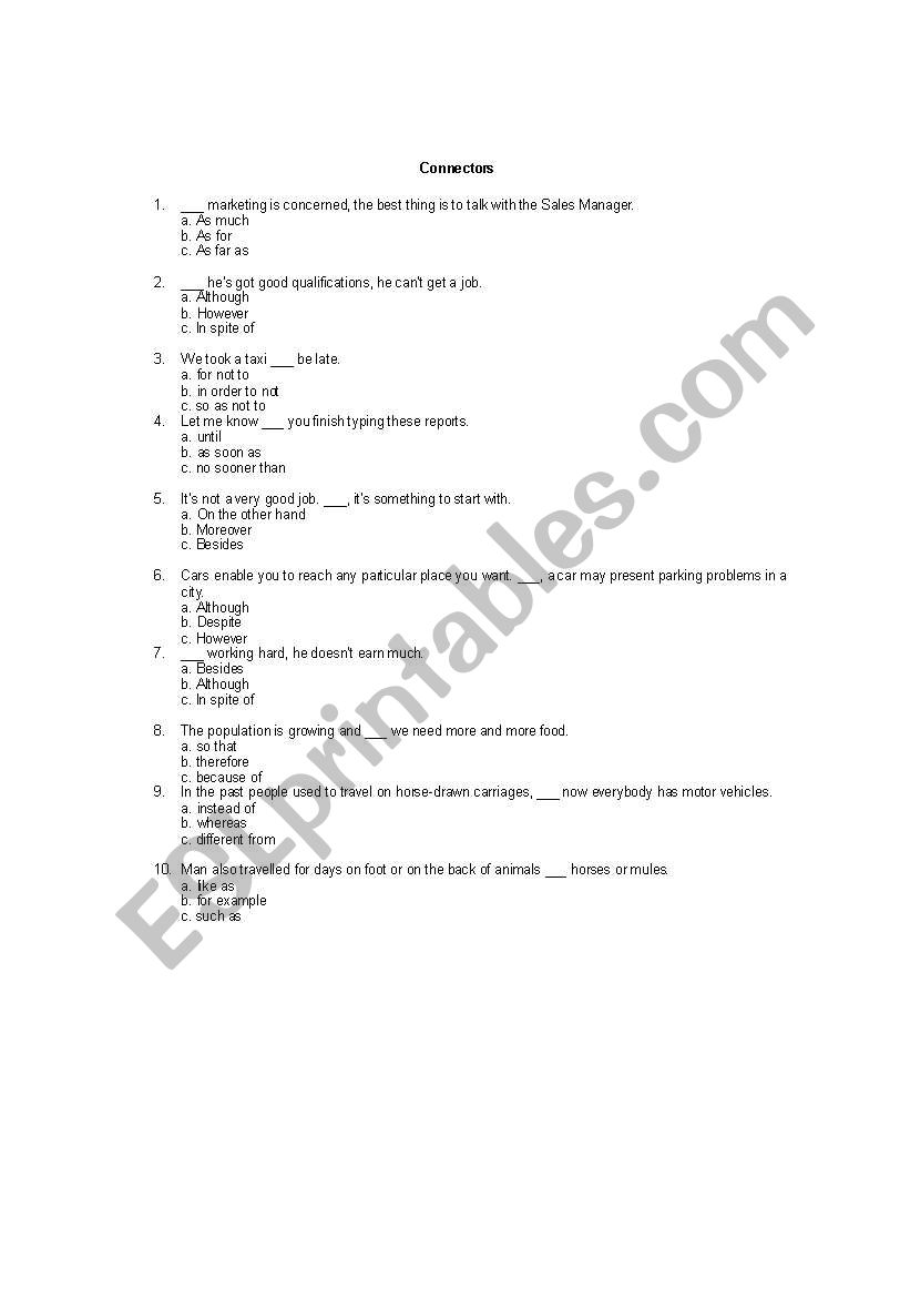 connectors worksheet