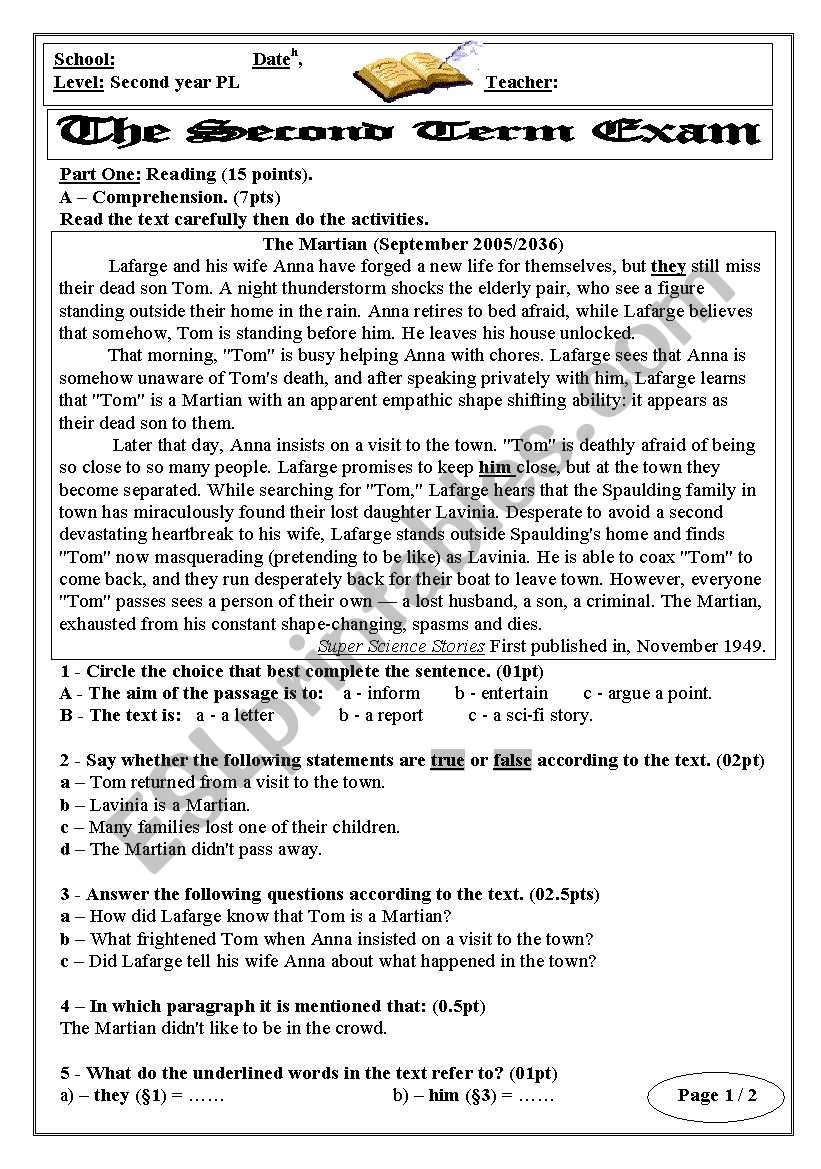 The Martian  worksheet