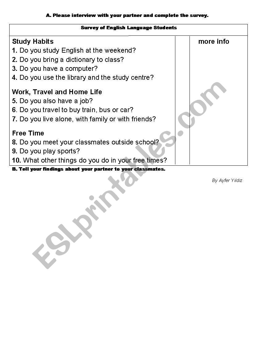 Survey / present simple worksheet