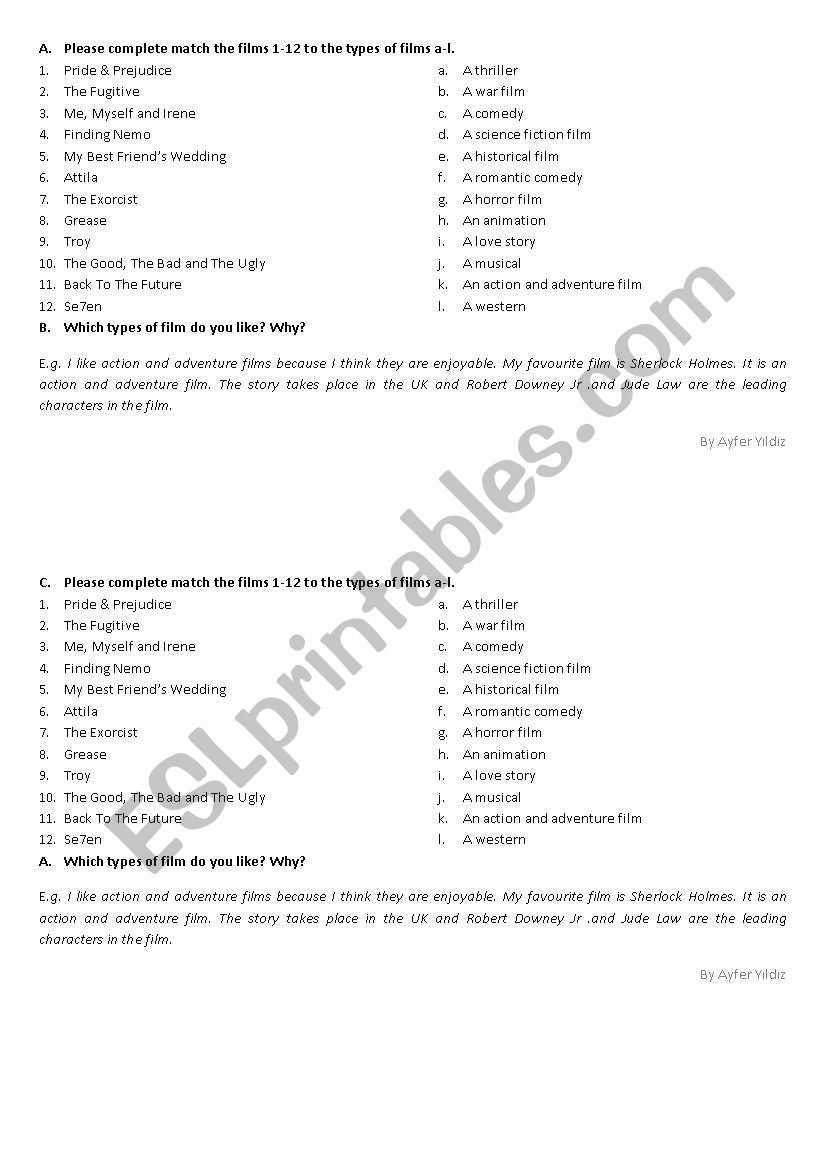 types of films worksheet