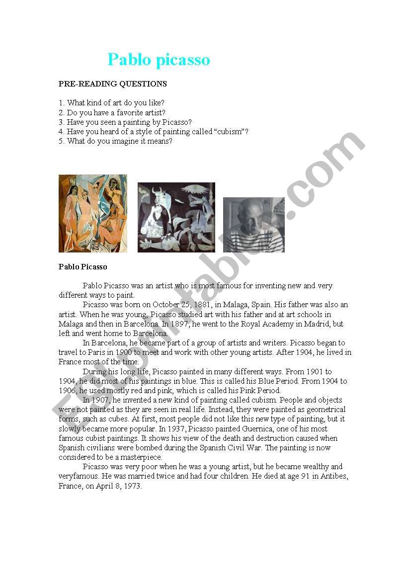 Pablo Picasso  worksheet