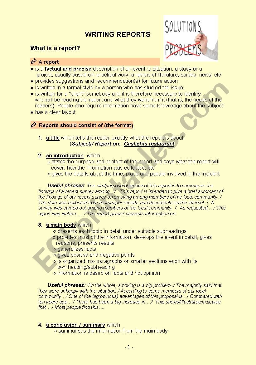 Writing reports worksheet