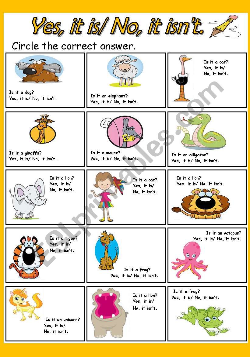 Yes, it is/ No, it isnÂ´t. worksheet
