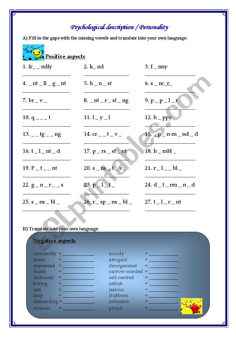 Personality /Psychological description