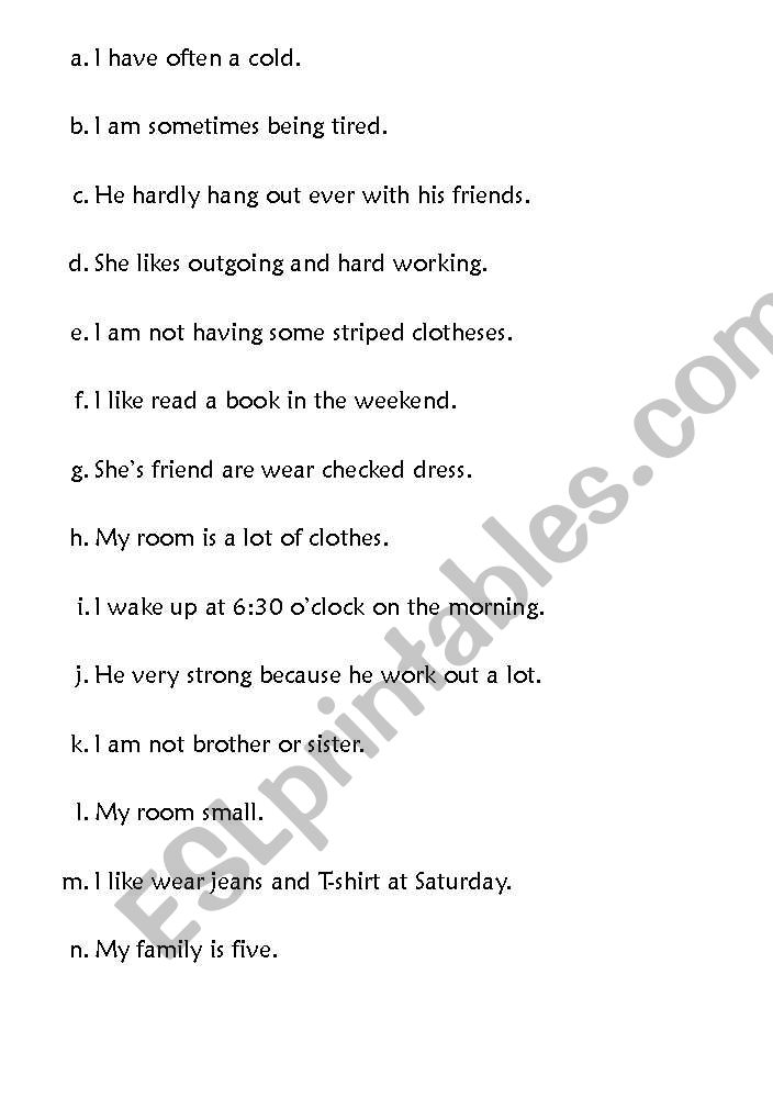 Sentence Mistakes  worksheet