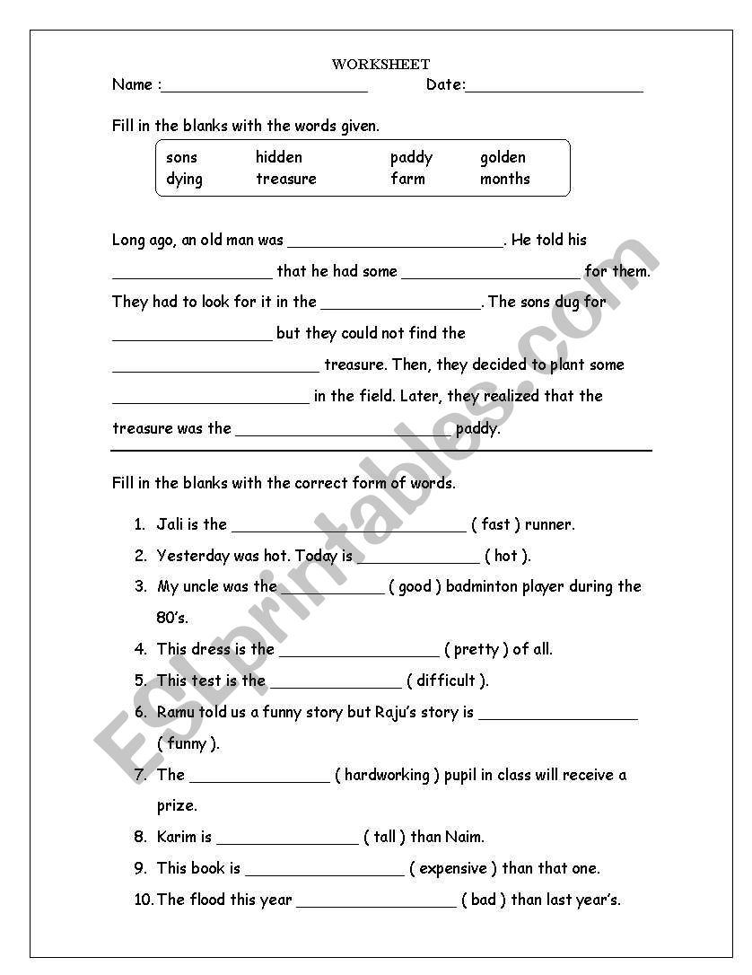 Adjectives worksheet