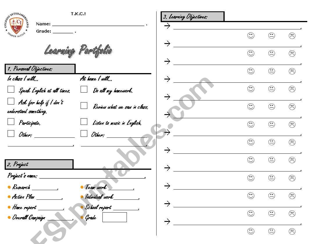 Learning Portfolio worksheet