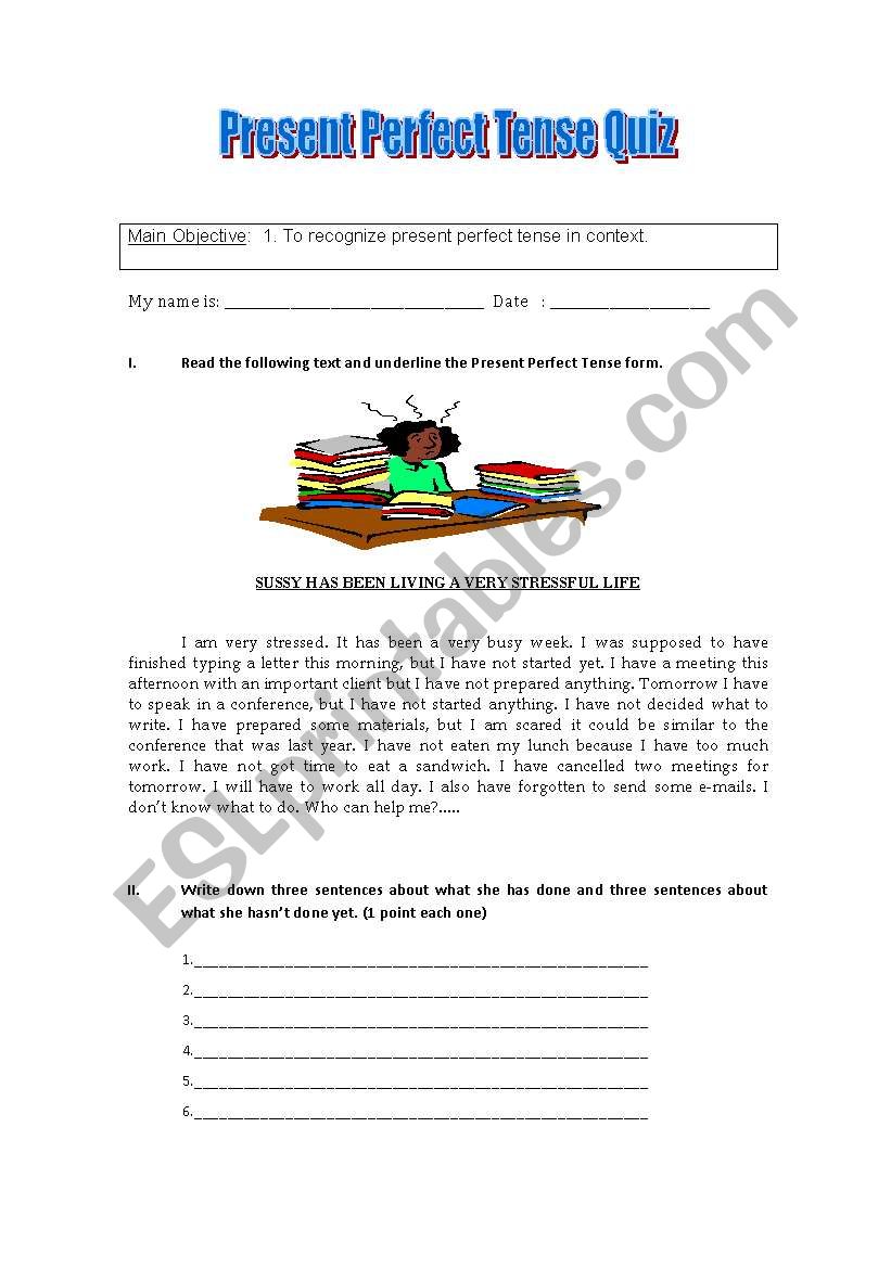 Present Perfect Tense Quiz worksheet