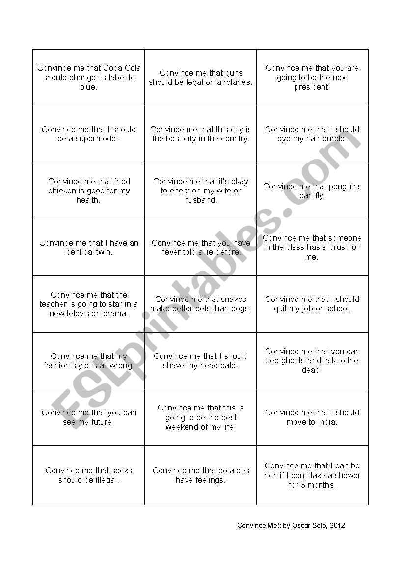 Convince Me! worksheet